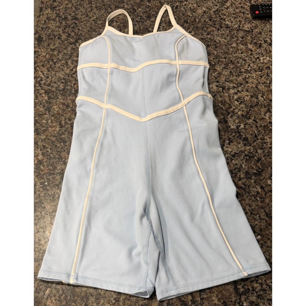 Revival Women Light‎ Blue Activewear Romper Bodysuit White Piping XS